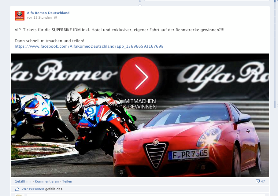 Fanpage Alfa-Romeo Deutschland Gewinnspiel